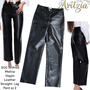 Aritzia Wilfred Melina Vegan Faux Black Leather Straight Leg Pants Women's M